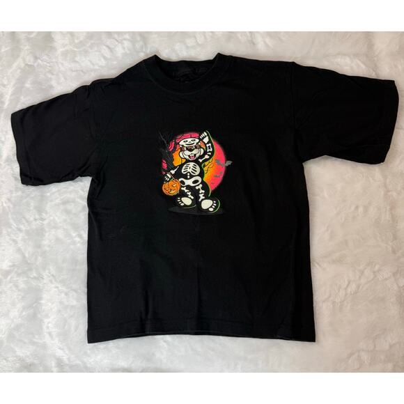 BUC-EES Halloween Skeleton Glow N Dark Black T-Shirt Front / Back Graphic Kid XS - Picture 3 of 10